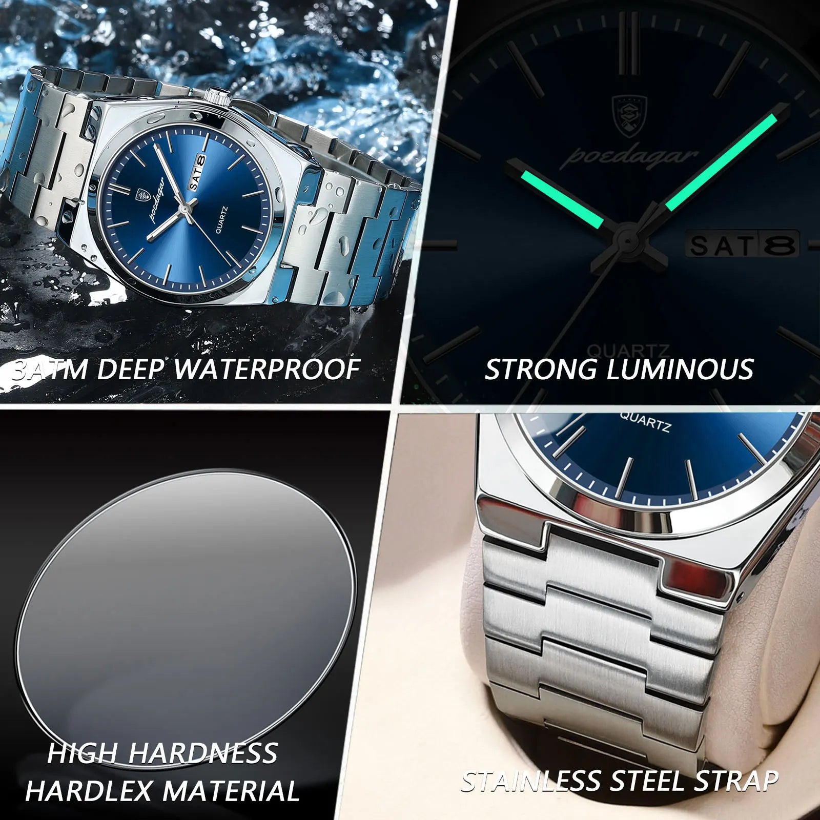 Stainless Steel Waterproof Luminous Men's Quartz Watch