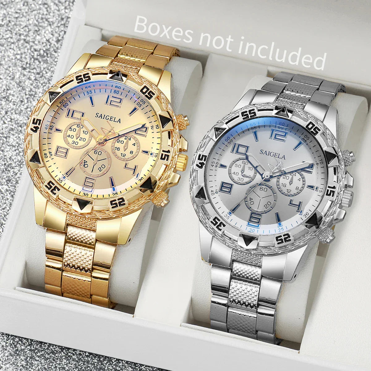 Arabic Dial Steel Band Male's Quartz Watch Set