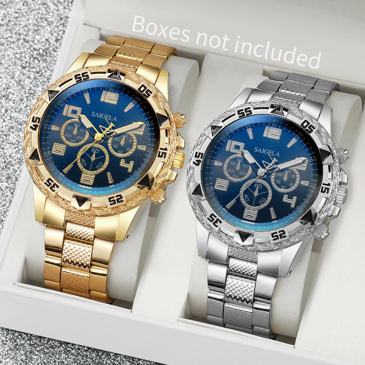 Arabic Dial Steel Band Male's Quartz Watch Set